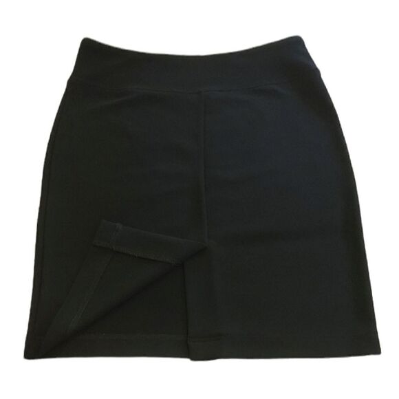 Boston Proper Black Ribbed Stretch Knit Back Slit Mini Skirt Size XS - Picture 6 of 7